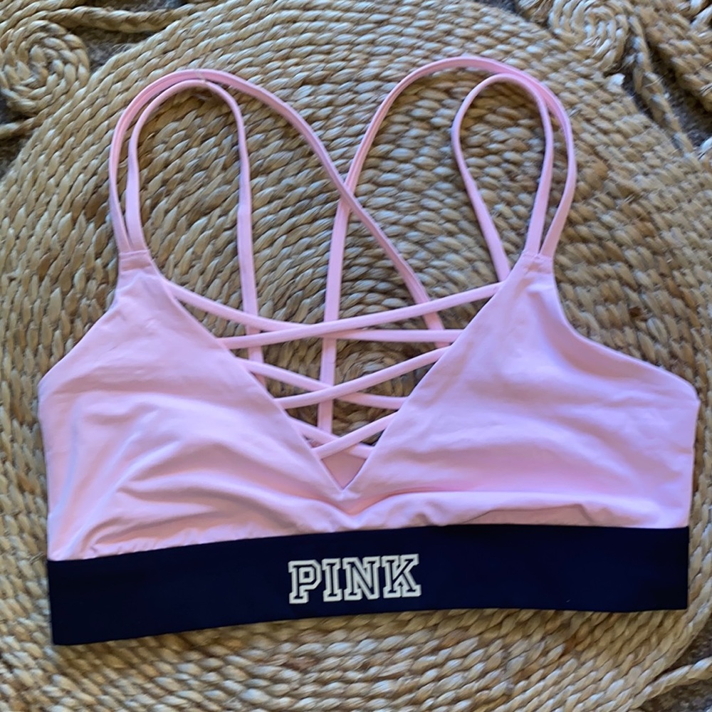 VS PINK Strappy Pink Workout Bra sz 32 34 DD